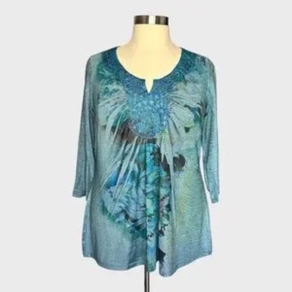 Energe Embellished Boho Tunic Top with Beaded Neckline - Picture 6 of 6